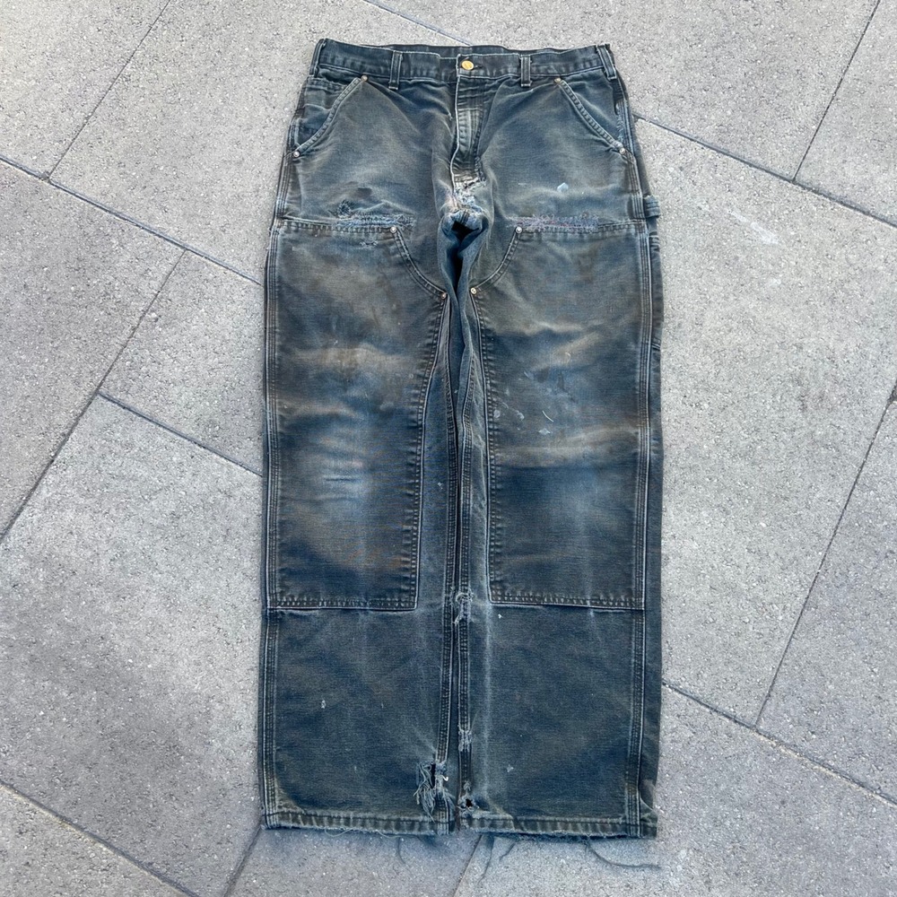 Vintage Carhartt Double Knee Work Pants Distressed Black Duck Canvas 33x29